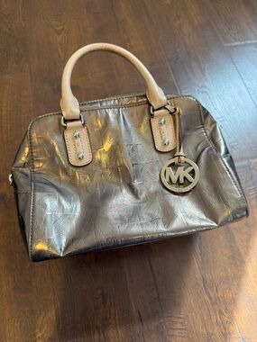 Michael Kors Metallic silver Satchel with Tan Handles